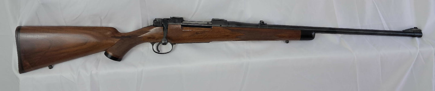 BRNO ZKK-600 in 7x57. This is a 1976 rifle with the pop-up aperture sight intact and still retains the fold-down rear sight. Fitted with an English style stock,