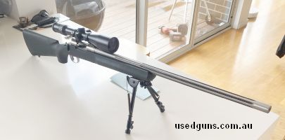 Fibre stock, Stainless fluted varmint barrel. Had very little use. Approximately 3-4 boxes put through it. Selling rifle only.