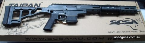 4 only. Priced below wholesale to clear. Brand new in the box Southern Cross Small Arms Taipan Light Pump Action 223 rifle. Secure yours with a 20% deposit and 
