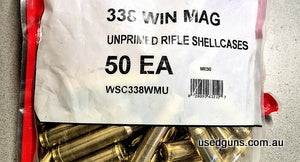 100 new 338 Win Mag cases for sale. $1.80 ea Buyer to pay freight.