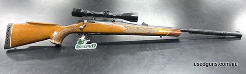 BSA CF2 chambered in 22-250. Gun is in very good condition. Features a Tasco 8x40, Ausinal rail, 1" rings and factory open sights. Minor blemishes to the stock,