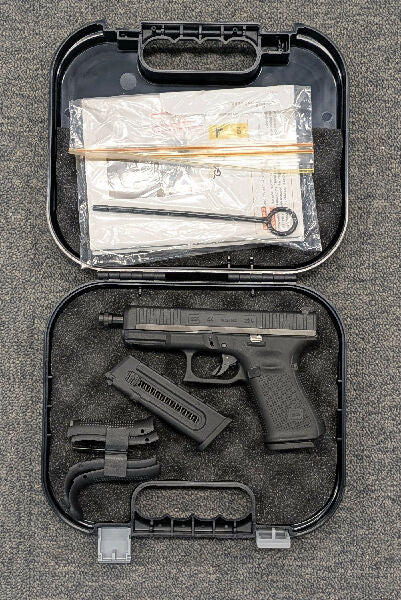 A Glock 44-22 handgun in 22LR in excellent condition. This pistol comes with two magazines and additional grip backstraps in a Glock hard black platic case with