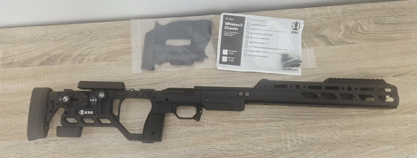 KRG Whisky 3 Folding chassis with enclosed forend new in box for remington 700 short action or clones action. Purchased for project that didn't eventuate. Paid 