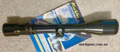 Kahles Helia 3-9x42 scope, brilliant Austrian optics service checked ready for use on any rifle. Has steel tube with popular 4A reticle. phone 0429849007. If re