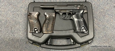 Very good condition Walther P38 in 9mm. Comes cased with spare period correct sourced from eastern europe grips. Original grips included. BYF Mauser factory 194