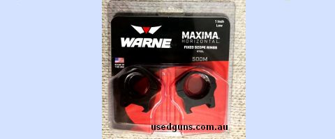 Warne Maxima 1" blued steel mounts low height USA made. Suits picatinny rail bases. Part number #500M. Phone 0429849007. If reply by email please forward return