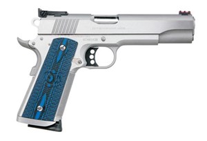 COLT
GOLD CUP TROPHY
STAINLESS STEEL
5" STAINLESS MATCH BARREL
BEAVER TAIL GRIP SAFETY
EXTENDED FRAME SAFETY
MATCH TRIGGER
SKELETONIZED MATCH HAMMER
ADJUSTABLE SIGHTS
FIBER OPTIC FRONT SIGHT
G10 COLT BLUE GRIPS

AVAILABLE IN
O5072XE - 9MM SPECIAL NEW $3190
O5073XE - 38 SUPER NEW $3690