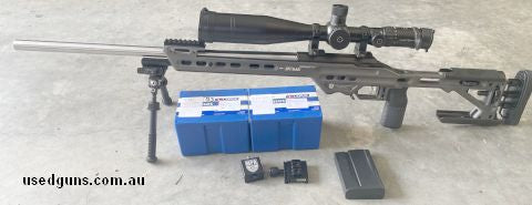 MPA comp stock. Maddco barrel . RAT base, barricade stop, bag rider included. 760 count. 2 boxes lapua brass and mag. Scope , rings and bipod NOT included.