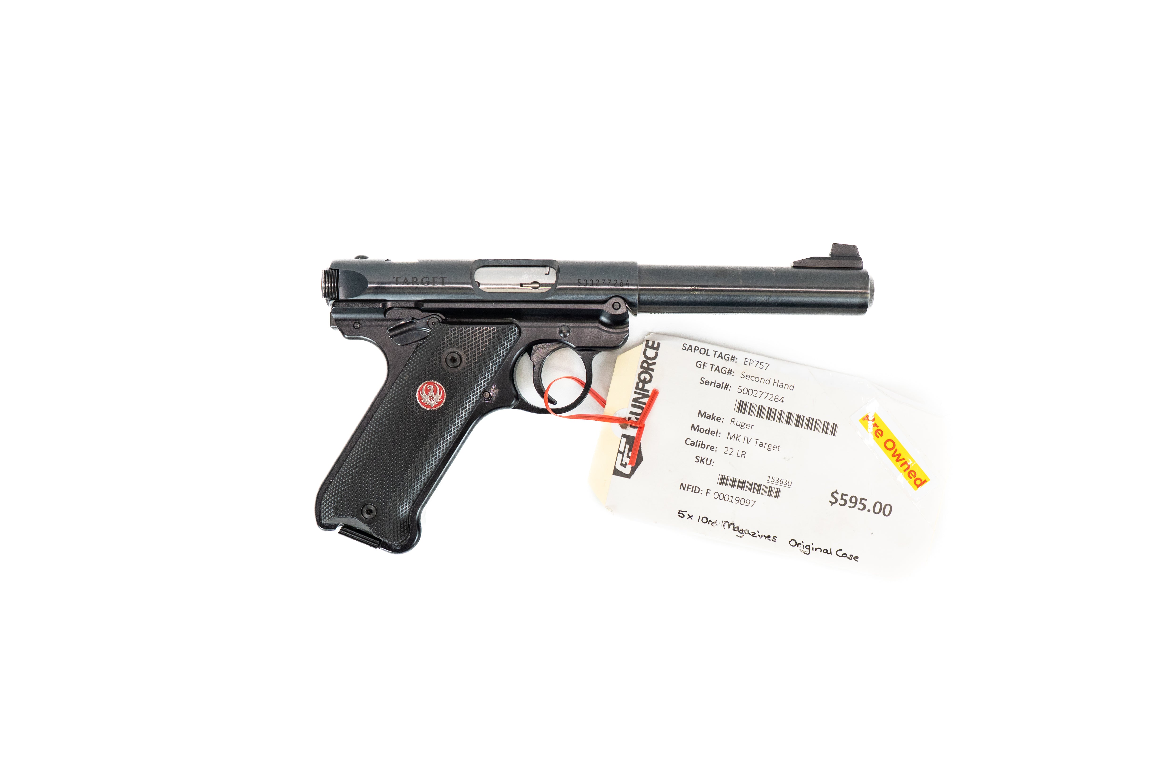 S/H Ruger MK IV Target 22lr, 5 mags