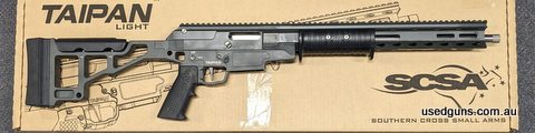 A SCSC Taipan Light 223 pump action in excellent condition with original box. This is the original pump action only version with a 16.5" 1:8 twist threaded barr