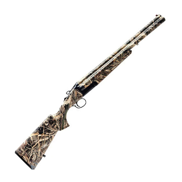 Akkar 3 triple barrel shotgun. 20” barrel camo stock.
