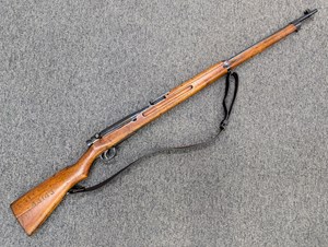 ARISAKA
MODEL 38
6.5 ARISAKA
5 SHOT
VGC BORE
MATCHING BOLT
ORIGINAL ACTION DUST COVER
WITH CLEAR MARKINGS ON ACTION
ORIGINAL LEATHER SLING
JAPANESE WWII RIFLE
#65678

EXC $1190