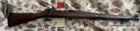 Remington 1903A3 made in April 1943. All original rifle. Has some minor dings here and there on stock but nothing major. Has some dark spots here and there. Met