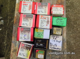 Total 982 projectiles. 150 grn Hornady 308 x 1box, 150 grn Horn round nose x 1box, 150 grn Hornady interlock x 300, 150 gn Nosler partition x 30, 150 grn Sierra