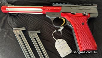 Browning Buckmark 22LR cat H handgun. Has a tactical solutions barrel, soft carry case and 2 magazines. Is in excellent condition.