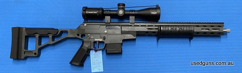 Very good condition SCSA Taipan in 223. Was $1095 now $1045. Mounted is a Crimson Trace 3-9x40. Pump cycles well. Comes with 1 x 10 round P-Mag.