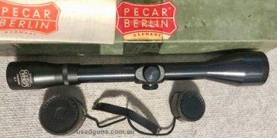 Pecar Berlin Champion 6x45 scope service checked ready for use. German brilliant optics has popular No10 plex reticle with steel 1" tube. Original Pecar leather