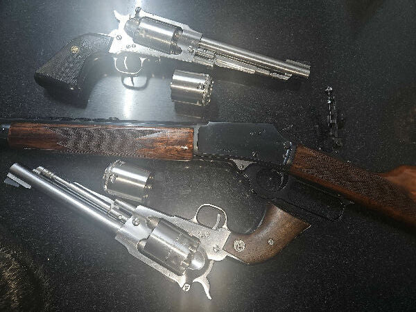 Jm marlin 45 lc with tang sight plus 2 ruger old army one is first year production at 1974, Set includes with 2 x taylors 45 lc conversion cylinders