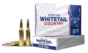 NOSLER
NWA40122
WHITETAIL COUNTRY
243WIN, 100GR, SP
AMMUNITION

SPECIAL 
$59.90 /PER 20
$269.55 /PER 100
$495 /PER 200