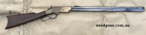 Here we have an old Navy arms, Henry patent, 1860 lever action rifle, 24 inch barrel. The real gun that won the west. Bluing is worn. Barrel is in good conditio