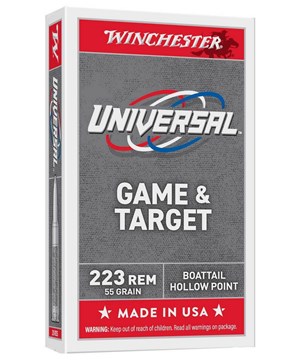 WINCHESTER
U223HP55
UNIVERSAL GAME & TARGET
223REM, 55GR, HOLLOW POINT
AMMUNITION

SPECIAL
$19.50 /PER 20
$97.50 /PER 100
$195 /PER 200