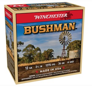 WINCHESTER
BM346
BUSHMAN
12 GAUGE, #6, 34 GRAM
AMMUNITION
1275 FPS

SPECIAL
$26.90 /PER 25
$220 /PER 250