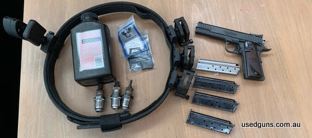 Accurate little gun in good condition. Comes with 1x unopened AP70 gunpowder (500g), 4x magazines, speed holsters and belt, rcbs dies and 2x slide release spare