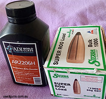 Unopened 500g container of ar2206h and unopened box of 1000 55g sp super roo. No longer reloading for this calibre. Pick-up Grenfell, central West NSW.