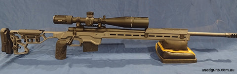 Fired very few rounds and in very good condition. Heavy barrel rifle fitted to a MDT ACC chassis complete with pic rail, mirage shield, 10 rnd mag and MDT muzzl