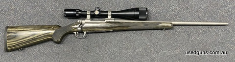 Good condition Ruger M77 Hawkeye chambered in 308W. Has a Bushnell Banner 6-18x50 scope mounted. Cycles well, barrel in very good condition. Small marks to the 