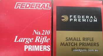 One brick of 1000 very hard to find Fed Small Rifle Match primers $300 and one brick of 1000 Fed Large Rifle primers. Pick up from Sydney, can hold for you if r