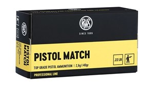 RWS 
2132443
PISTOL MATCH
22LR, 40GR, LRN
AMMUNITION

$22.90 /PER 50
$206.10 /PER 500