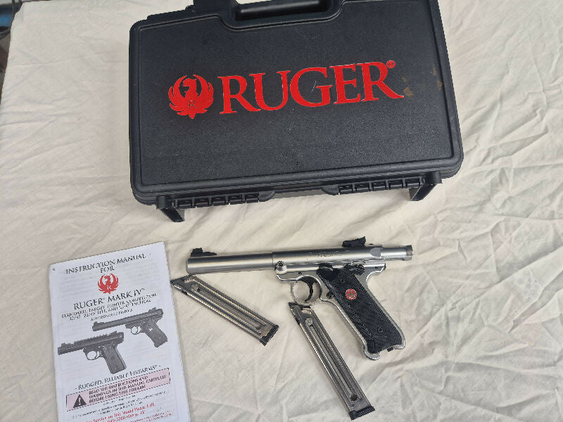 stainless steel, one button takedown, original case and manual, 2 magazines, ambidextrous manual safety, priced to sell not used for a year so need it gone. Pri