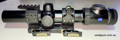 Zeiss V8 1.1-8x24 scope with Spuhr Quick detach unmount QDP-6002, bubble level and Picatinny accessory rail #62 illuminated reticle. Can provide more pictures o