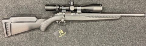 Ruger American Rimfire in 22LR. Stainless, threaded 18'" barrel, black synthetic stock. Gun is in very good condition. These are accurate, lightweight bolt-acti