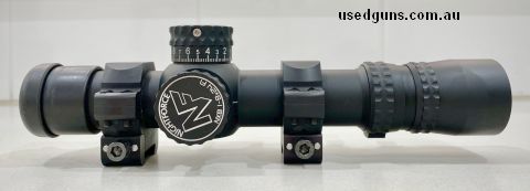 FC Mil Reticle (C598), zero stop. Comes with US Optics rings, throw lever, lens covers, original box and manual. Price includes postage.