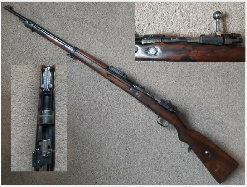Mauser Gewehr 98 made in 1907 in Berlin by prestigious DWM (Deutsche Waffen und Munitionsfabricken), This riffle went through WW1 issued to the German Imperial 