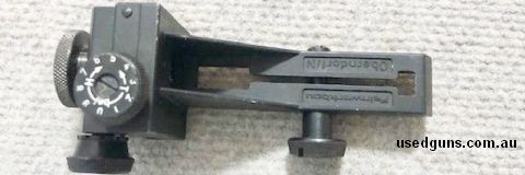 Feinwerbau rifle rear peep sight in excellent condition. Could fit other similar dovetail receiver rifle models. Phone 0429849007. If reply by email please forw