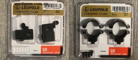 NEW Leupold Sako quick release 1" mounts matte steel (medium). Phone 0429849007. If reply by email please forward return phone number.