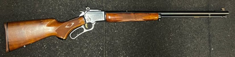 Marlin Golden 39A 22 LR lever action rifle. Built in 2008 in original Marlin factory. 24" barrel, tubular magazine holds 19 rounds of 22 LR (or 26 shorts), gold