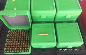 900 .233 reloads 55gr Hornady projectile, loaded to ADI 2206 H 22.5 grains. All hand loaded cases fully resized and cut back to length.
