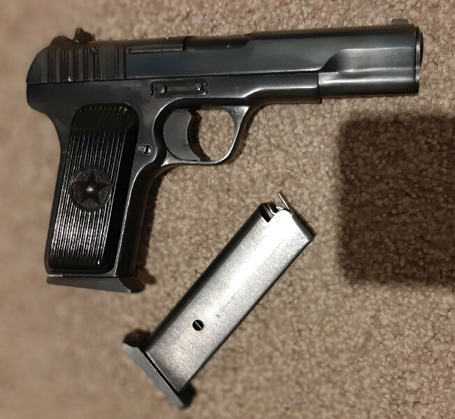 Tokarev Clone in 9mm for export to North Africa. Part of the consignment went as surplus to OZ. The pistol was new when I got it. It has a Chrome Moly barrel. O