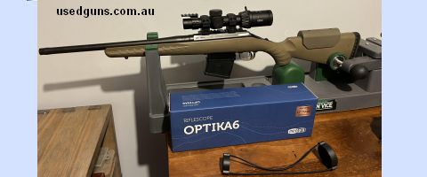 Ruger American in 300 Blackout. Meopta Optika 6, 1-6x24 illuminated RD BDC3 reticle, UTG Leaper Pro scope rings, 10 shot Lucky 13 magazine, fitted with cheek ri