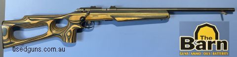 Anschutz 1416 22LR  24" varmint blued barrel with a thumbhole stock. These were produced this way out of the factory. However, are now a discontinued model. Com
