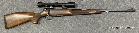 Excellent condition Steyr Luxus in 22-250. Has a Kahles Helia Super 3-9x40 in swing mounts. Features a spoon handle bolt. Excellent barrel. Lovely woodwork. $65