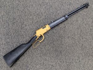 ROSSI
RRBLA22GM
RIO BRAVO "FLASH COWBOY"
22LR
15 SHOT
LEVER ACTION
18 INCH BLUED BARREL
GOLD CERAKOTED ACTION
BLACK TIMBER STOCK 
AND FOREND
OPEN SIGHTS
BUCKHORN REAR SIGHT
BRASS BEAD FRONT SIGHT

SPECIAL NEW $569