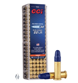 CCI
C934CC
CLEAN-22 BLUE SUBSONIC
22LR, 40GR, 1070 FPS
POLYMER COATED
AMMUNITION

SPECIAL
$18.90 /PER 100
$89 /PER 500
$875 /PER 5000