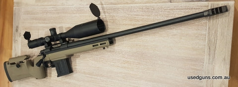 Custom 6.5 Creedmoor KRG Bravo Stock. Howa 1500 Action. Heavy barrel MDT Muzzle Brake. Leupold Picatinny rail. Rings Optisan Scope, M-Rad, pop up Turrets, Illum