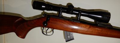 Brno Model 2E .22LR classic bolt action repeating rifle, detachable magazine, Tasco World Class 4x40 crosshair reticle telescopic sight. A true Czech classic in