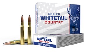NOSLER
NWA40125
WHITETAIL COUNTRY 
30-06., 165GR, SP
AMMUNITION

SPECIAL 
$59.90 /PER 20
$269.55 /PER 100
$495 /PER 200
